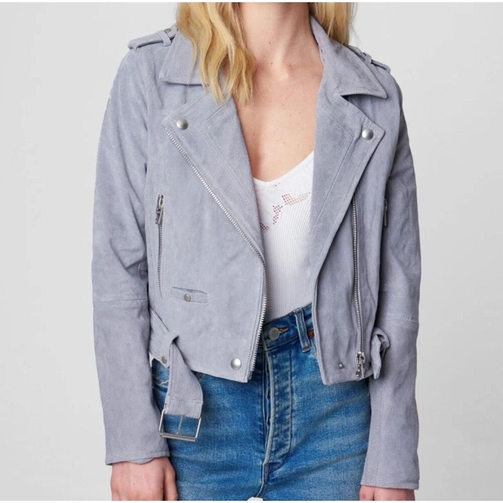 BLANK NYC $198 Grey Suede Moto Motorcycle Jacket Real Leather Sz XS